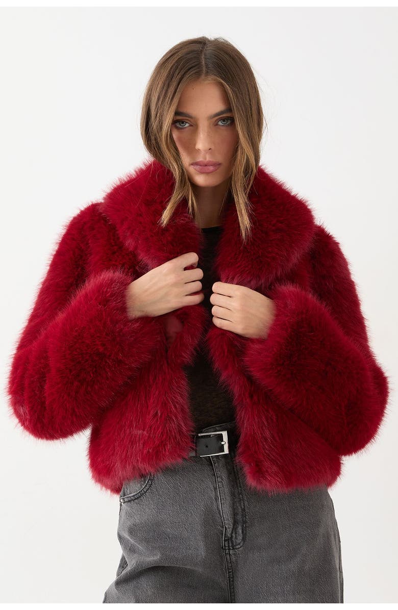 MissPap Faux Fur Cropped Collar Coat, Main, color, Red