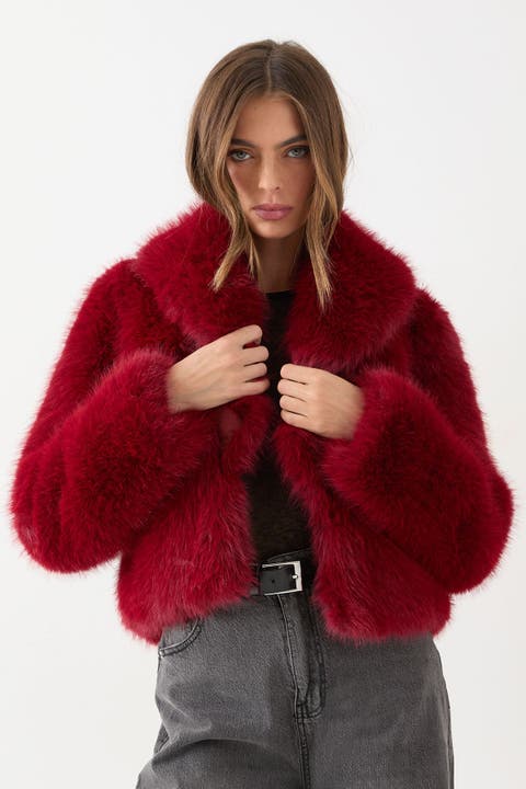 Faux Fur Cropped Collar Coat