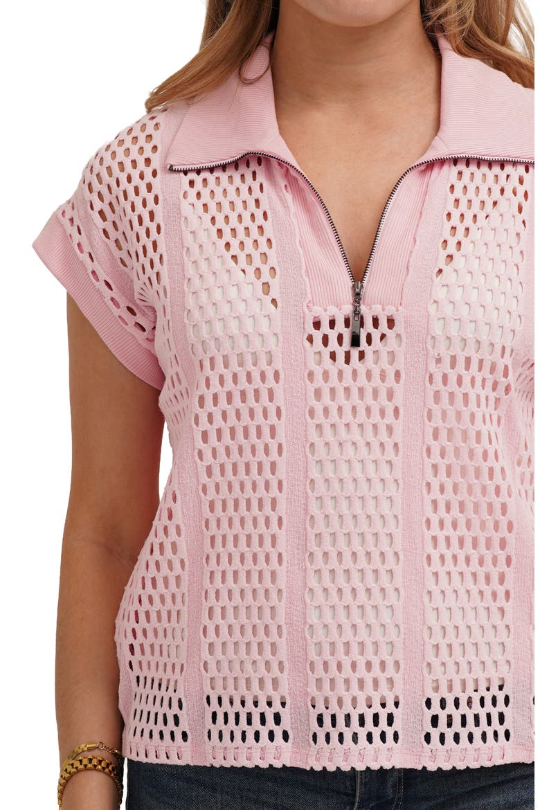 Open Stitch Knit Quarter Zip Top, Alternate, color, LIGHT PINK