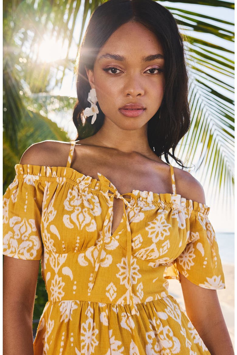 Mustard Cold Shoulder Romper, Alternate, color, YELLOW