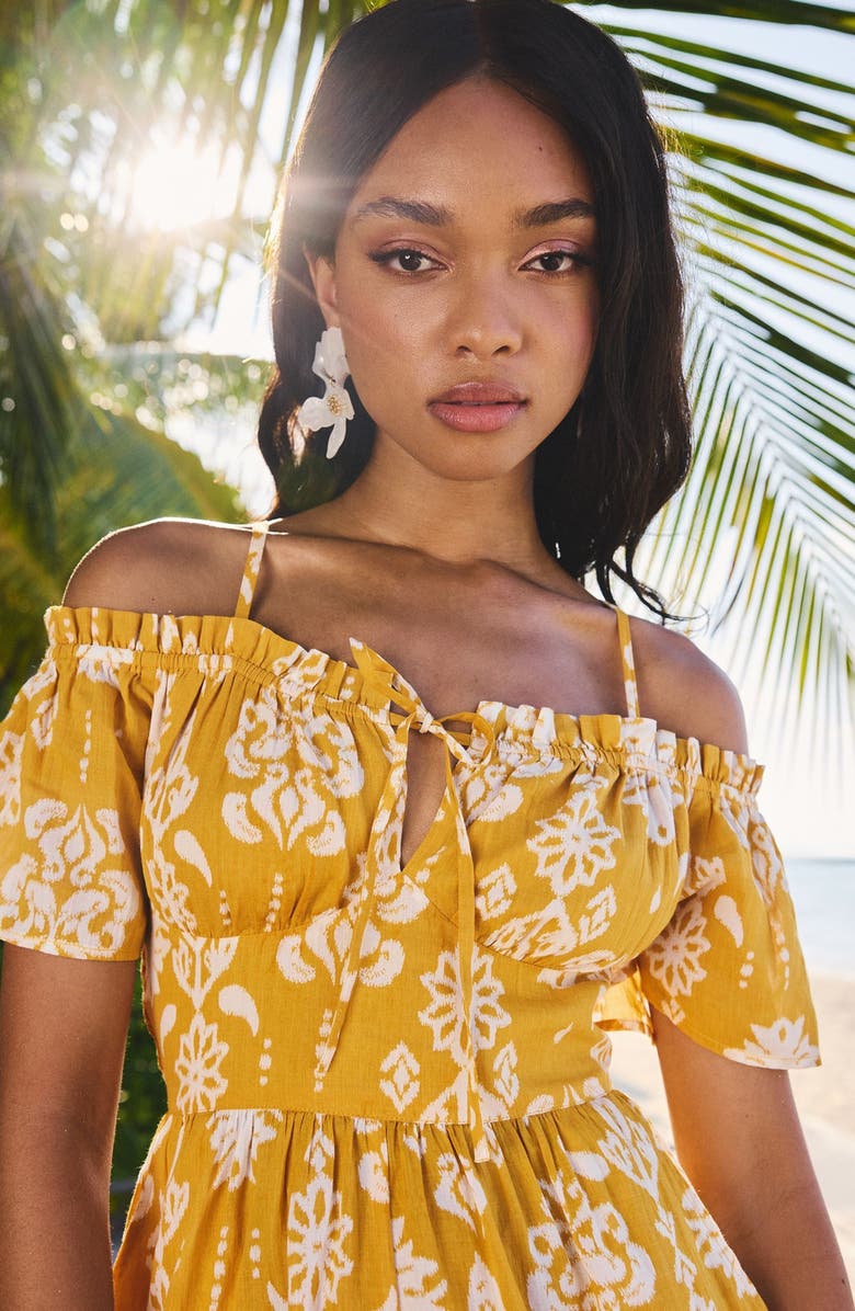 Lipsy Mustard Cold Shoulder Romper, Alternate, color, Yellow