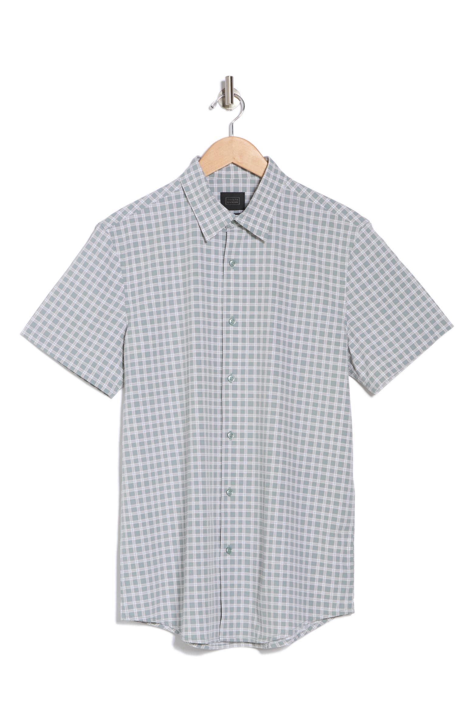 14th & Union Grid Print Short Sleeve Performance Button-Up Shirt ...