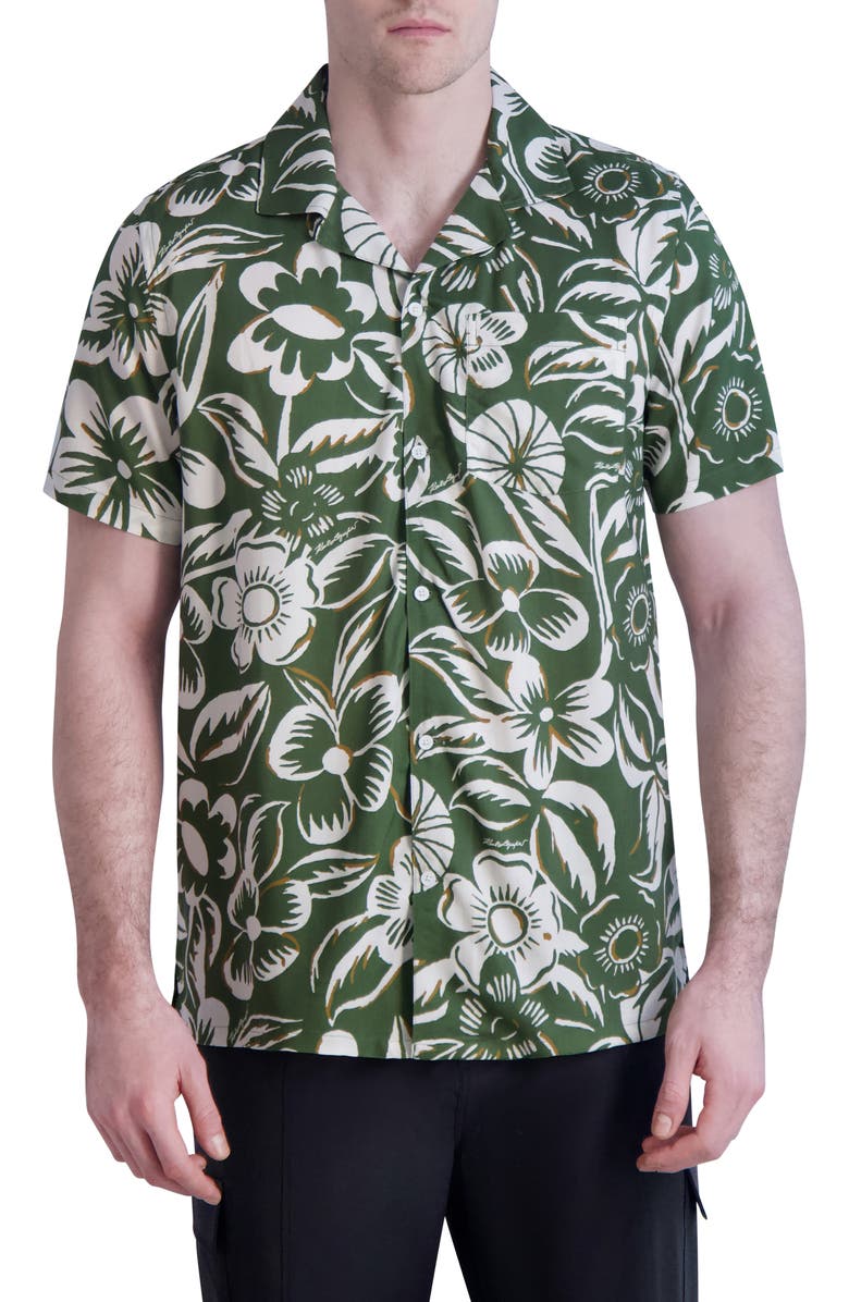 KARL LAGERFELD PARIS Floral Print Short Sleeve Shirt, Main, color, 