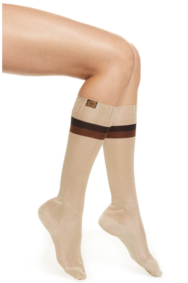 Ribbed Knee High Socks, Main, color, CREAM