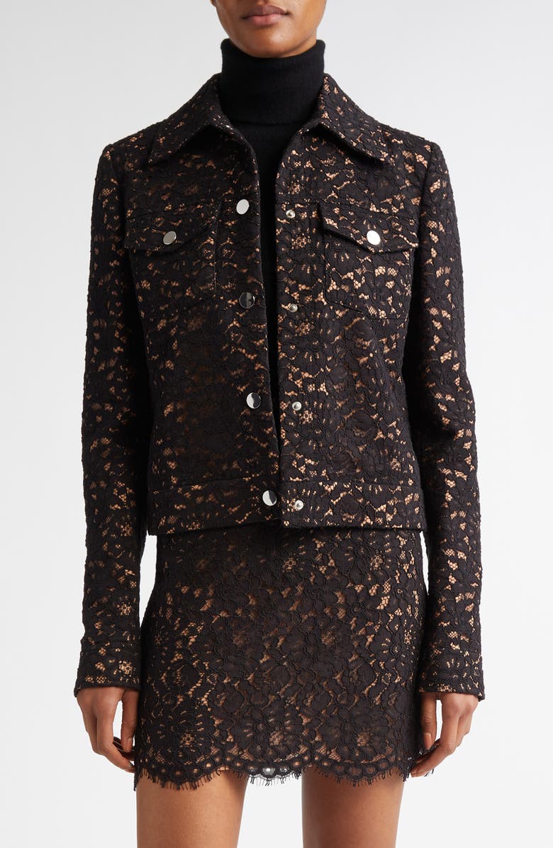 Michael Kors Collection Lace Denim Jacket, Main, color, Black
