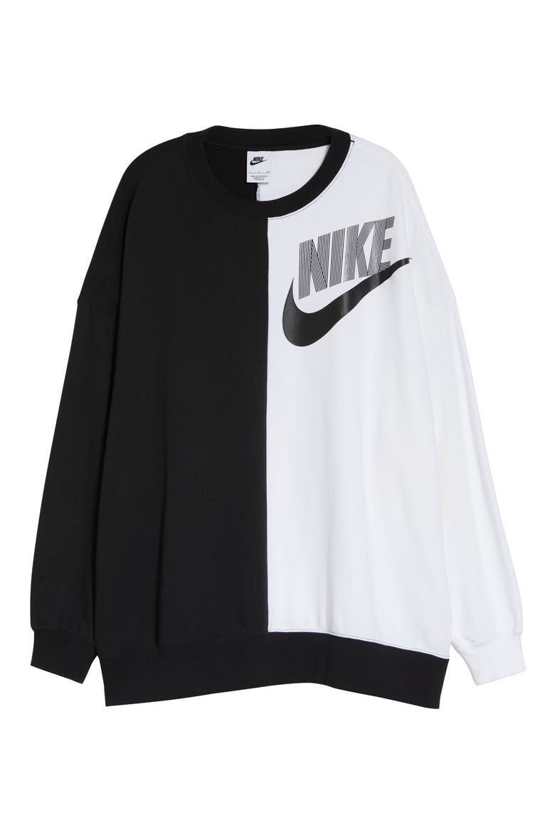 Sportswear Oversize Colorblock Crewneck Sweatshirt, Alternate, color, BLACK/ WHITE