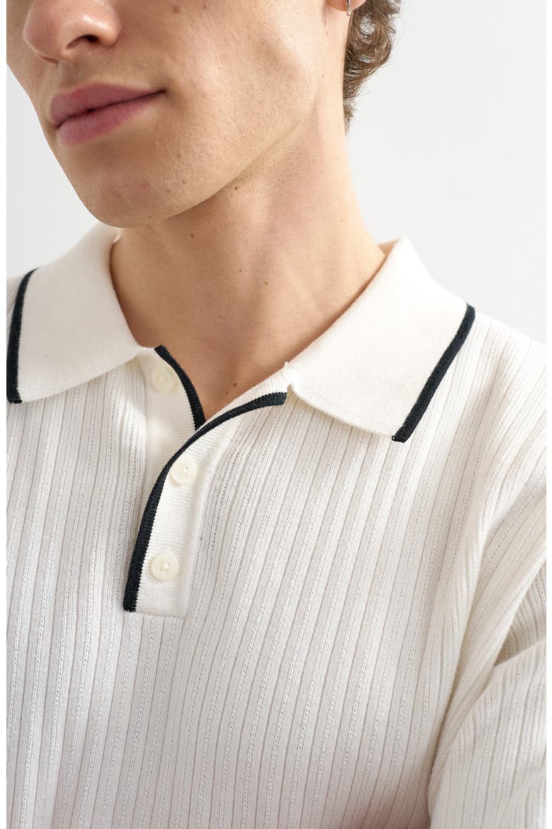 Tipped Rib Cotton Polo Sweater, Alternate, color, ECRU