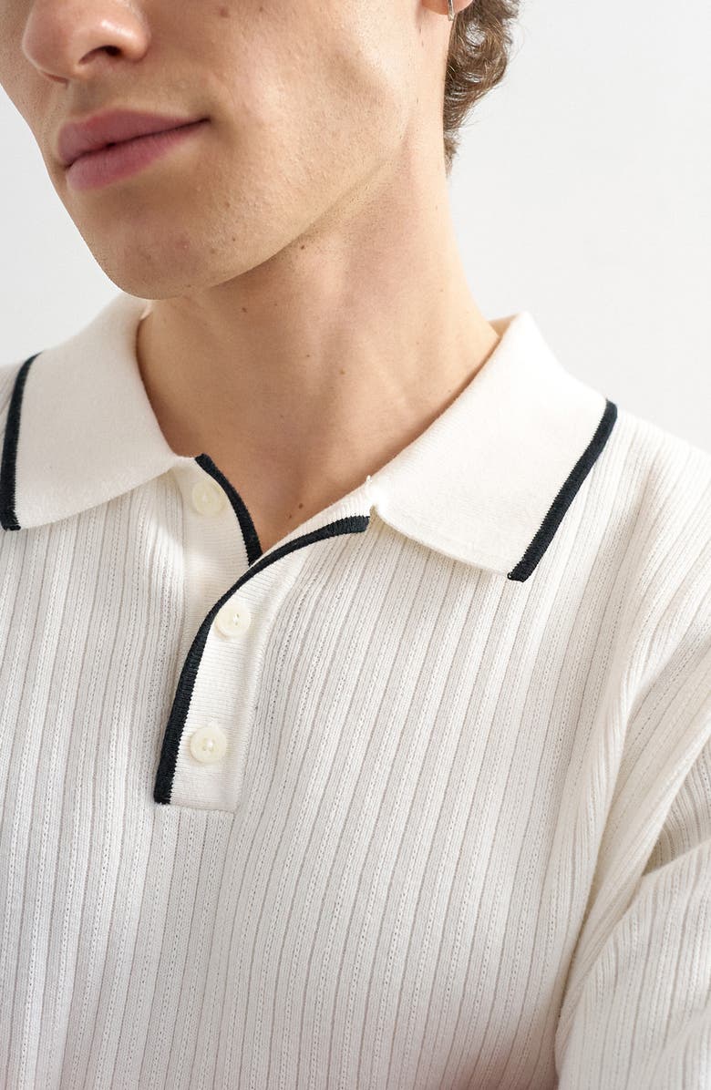 Topman Tipped Rib Cotton Polo Sweater, Alternate, color, Ecru