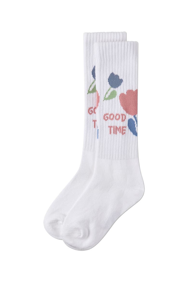 Good Time Floral-Trim Novelty Knee High Sock, Alternate, color, White