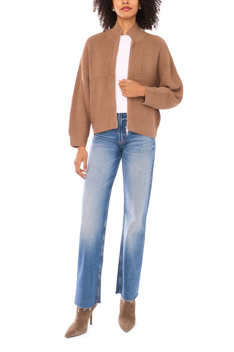 Ribbed Zip Cardigan, Alternate, color, RICH TAUPE