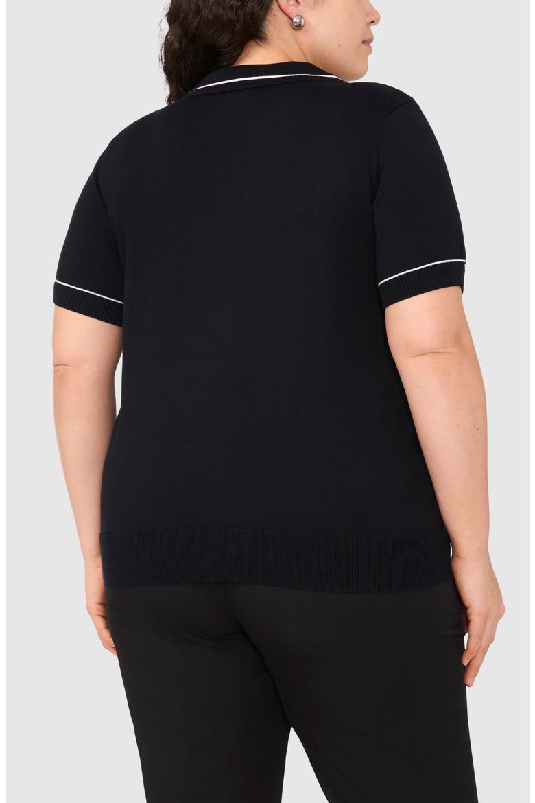 Tipped Johnny Collar Polo Sweater, Alternate, color, RICH BLACK