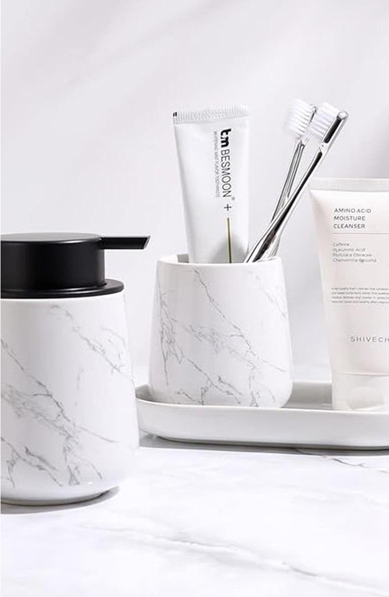 Bosilunlife Marble 3-Piece Bathroom Set Sustainable Ceramic, Alternate, color, White