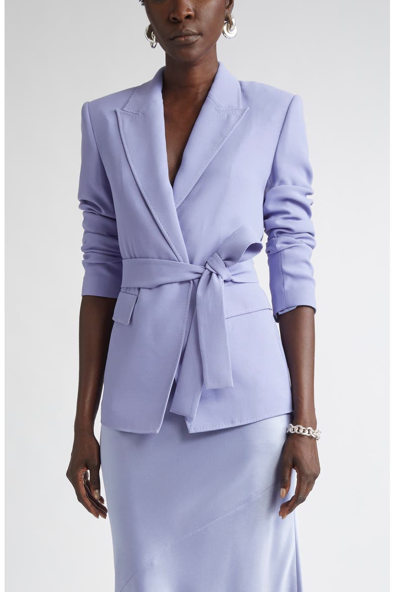 Belted Satin Back Crepe Wrap Jacket, Main, color, IRIS