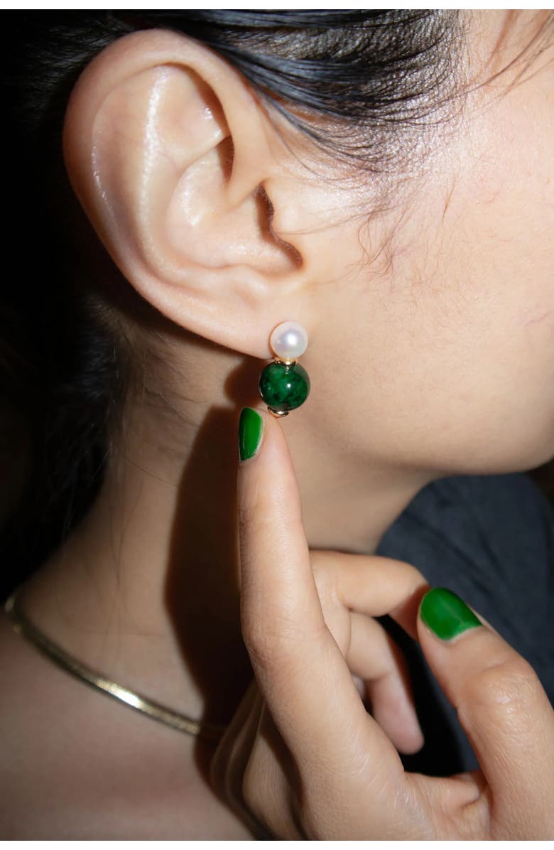 seree Robyn Pearl jade stone drop earrings, Alternate, color, Bright Green