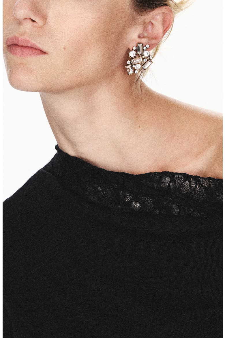 Off the Shoulder Lace Trim Top, Alternate, color, BLACK