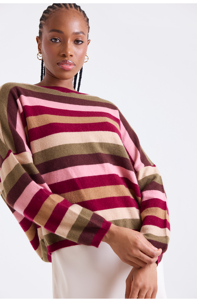 Brodie Pure Cashmere Stripe Up Crew Neck Jumper, Alternate, color,