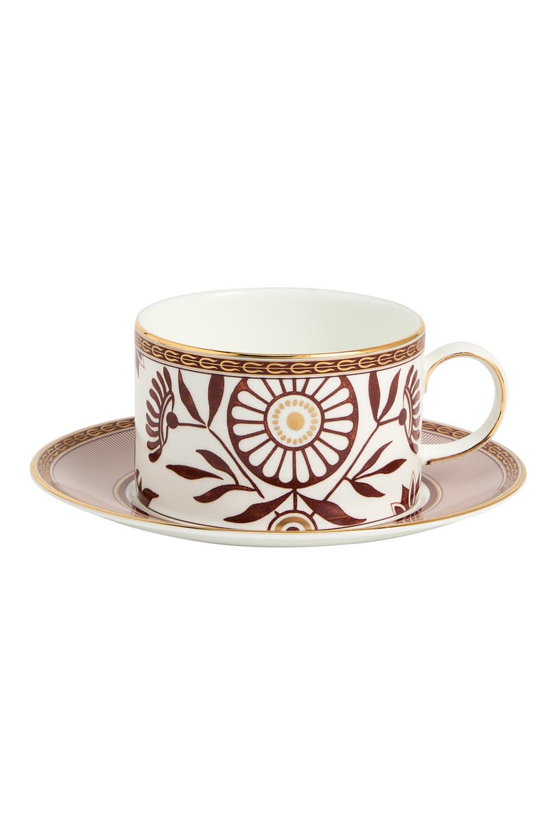 Red Splendor 22K Gold Accent Bone China Tea Cup & Saucer, Main, color, WHITE MULTI
