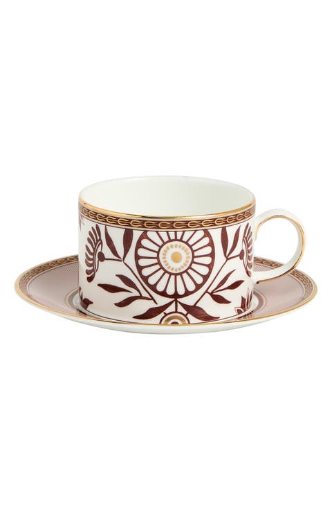 Red Splendor 22K Gold Accent Bone China Tea Cup & Saucer