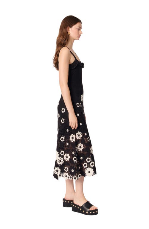 Maje Womens Bicolore Sleeveless Floral-pattern Cotton-crochet Midi Dress In Multi