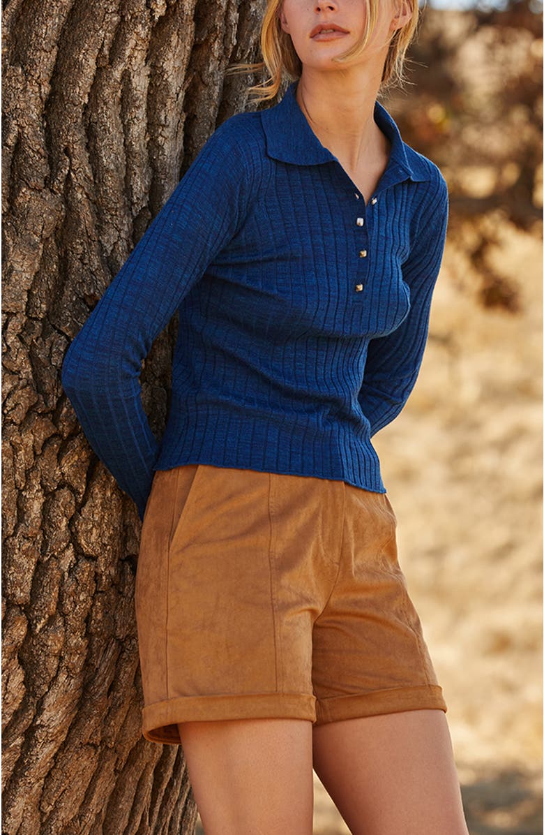 CRESCENT Polo Ribbed Knit Sweater Top, Alternate, color, Blue