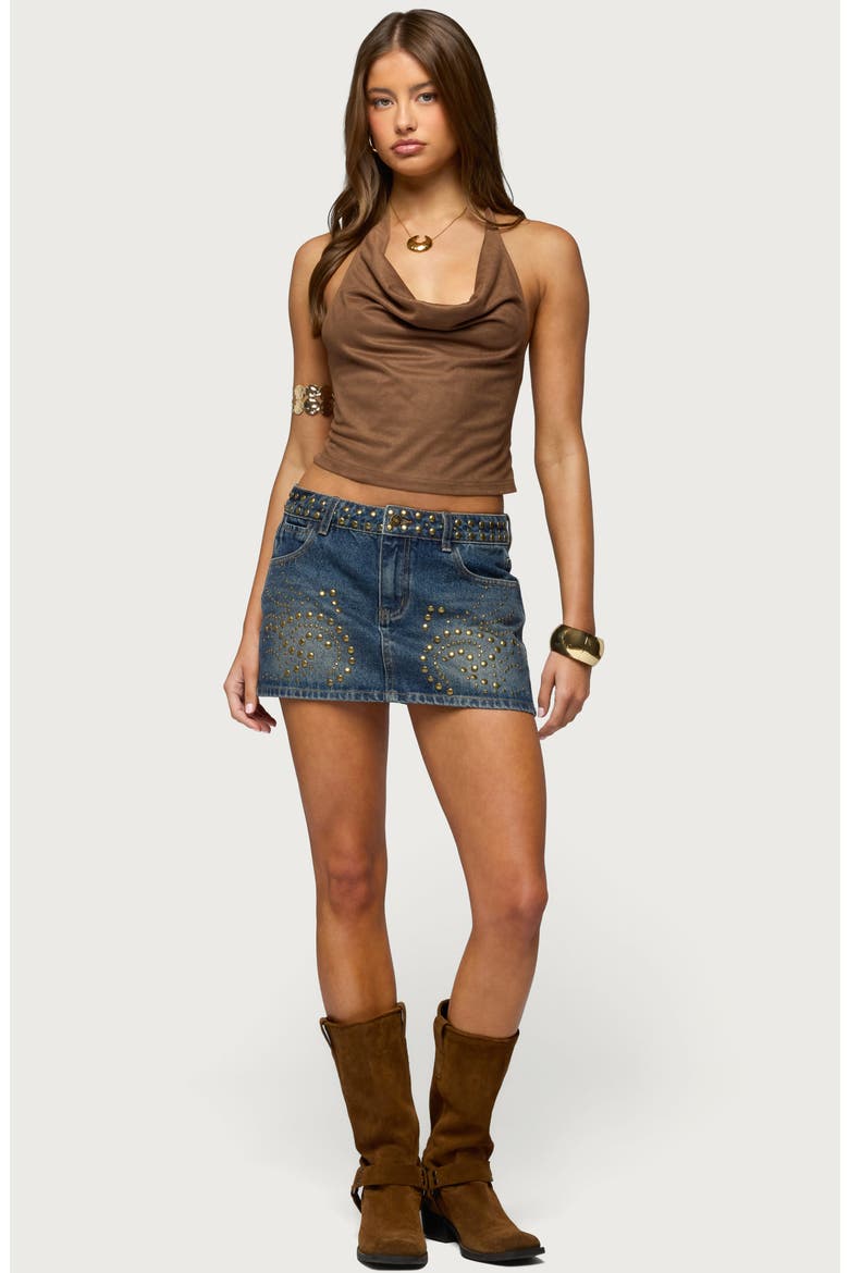 Adeline Faux Suede Halter Crop Top, Alternate, color, BROWN