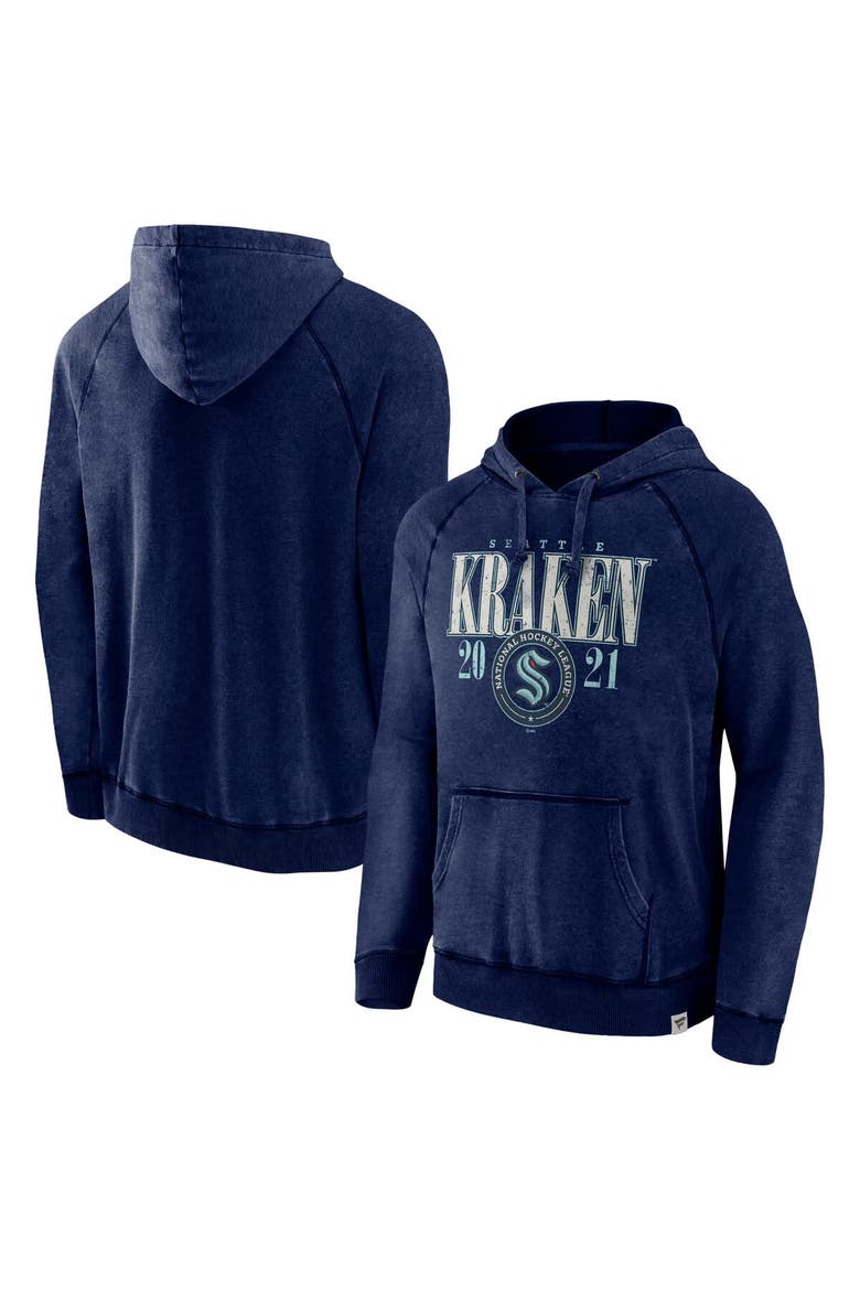 Men's Fanatics Heather Deep Sea Blue Seattle Kraken Shoulder-To-Shoulder Raglan Pullover Hoodie, Alternate, color, Heather Navy