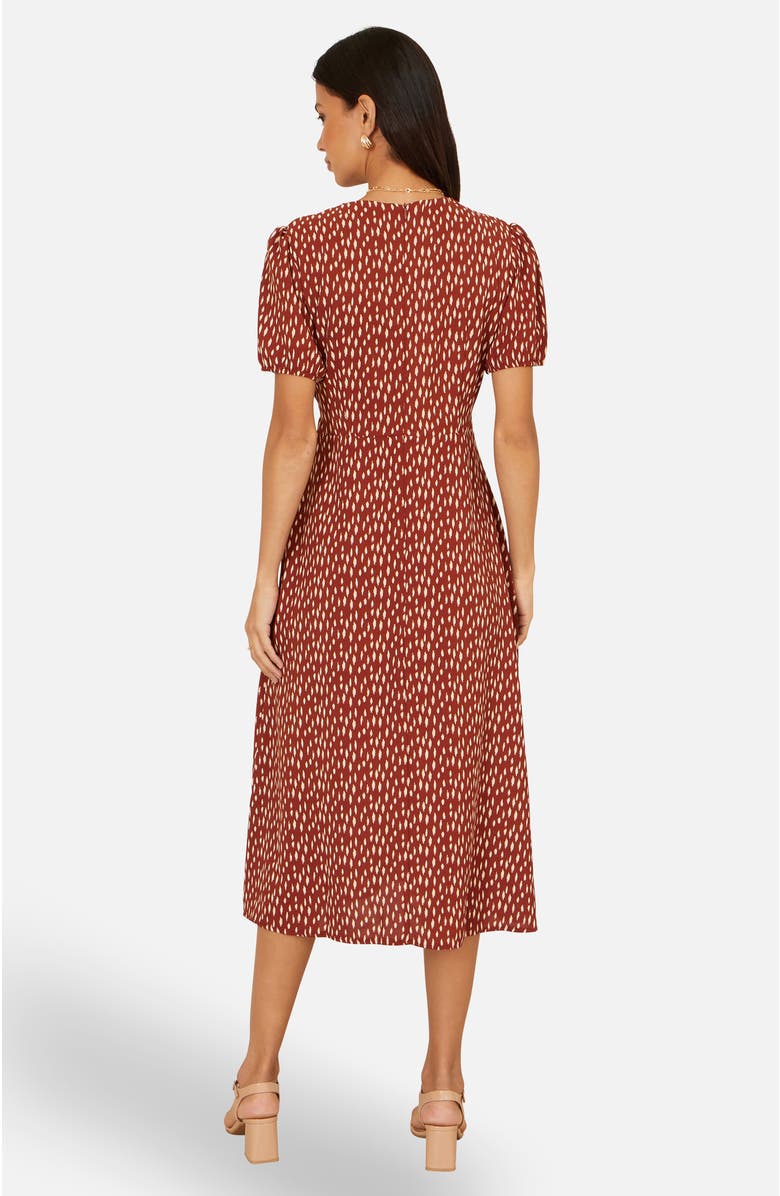 Yumi Spot Wrap Midi Dress, Alternate, color, Brown