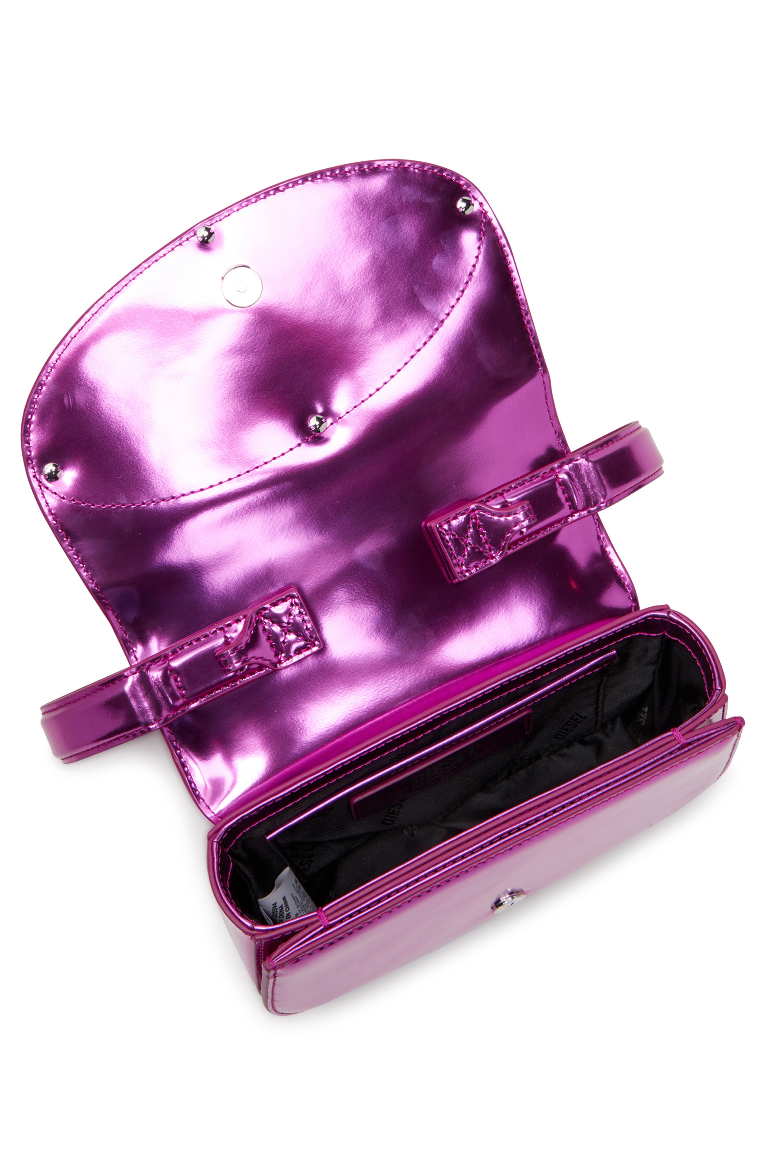 DIESEL<sup>®</sup> Oval D Buckle Metallic Leather Shoulder Bag, Alternate, color, Fuschia