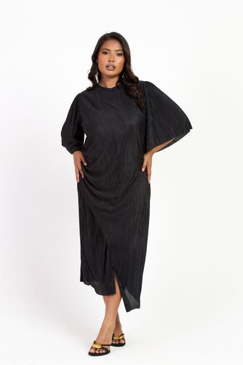 Ruched Side Flutter Sleeve Midi Dress