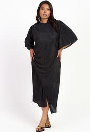 FASHION-SZN CURVE Ruched Side Flutter Sleeve Midi Dress