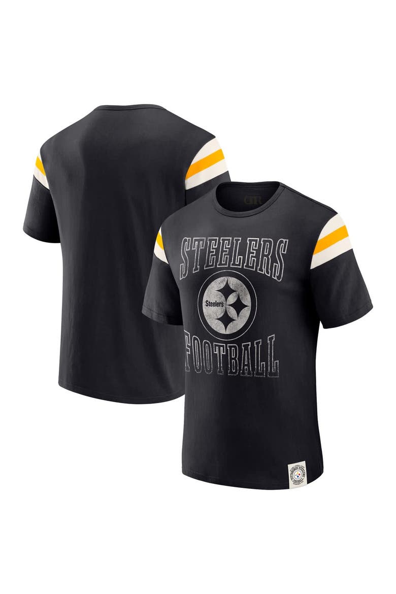 Men's Darius Rucker Collection by Fanatics  Black Pittsburgh Steelers Football Stripe Sleeve T-Shirt, Main, color, Black