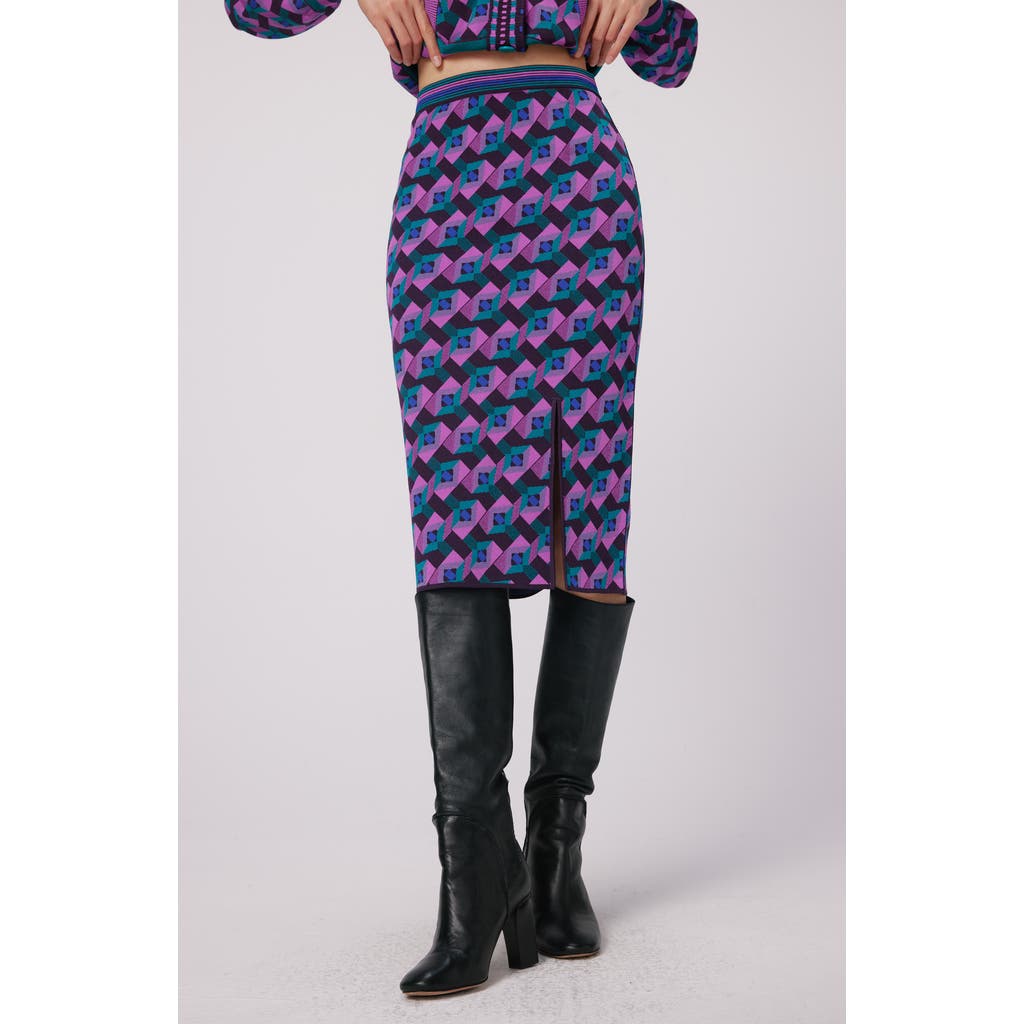 Dvf Gusta Geometric Knit Pencil Skirt In Blue