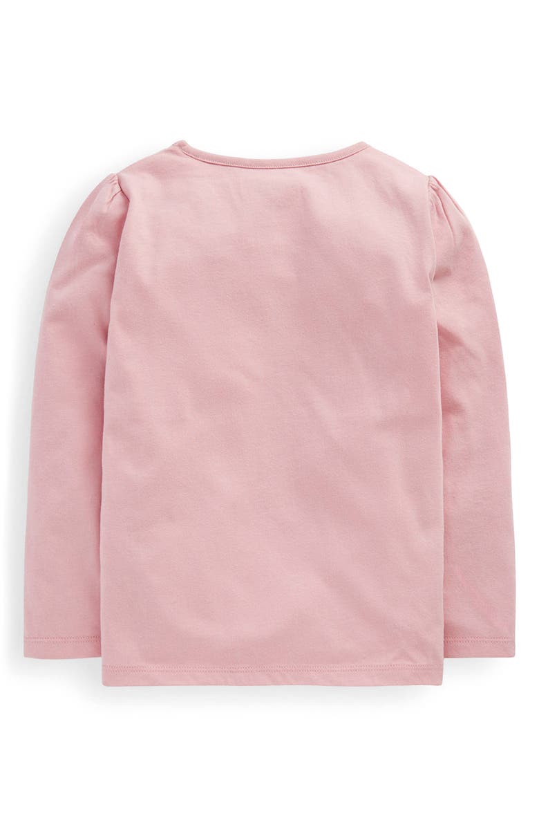 Mini Boden Kids' Puff Sleeve Appliqué Shirt, Alternate, color, Vintage Pink Christmas Bunny