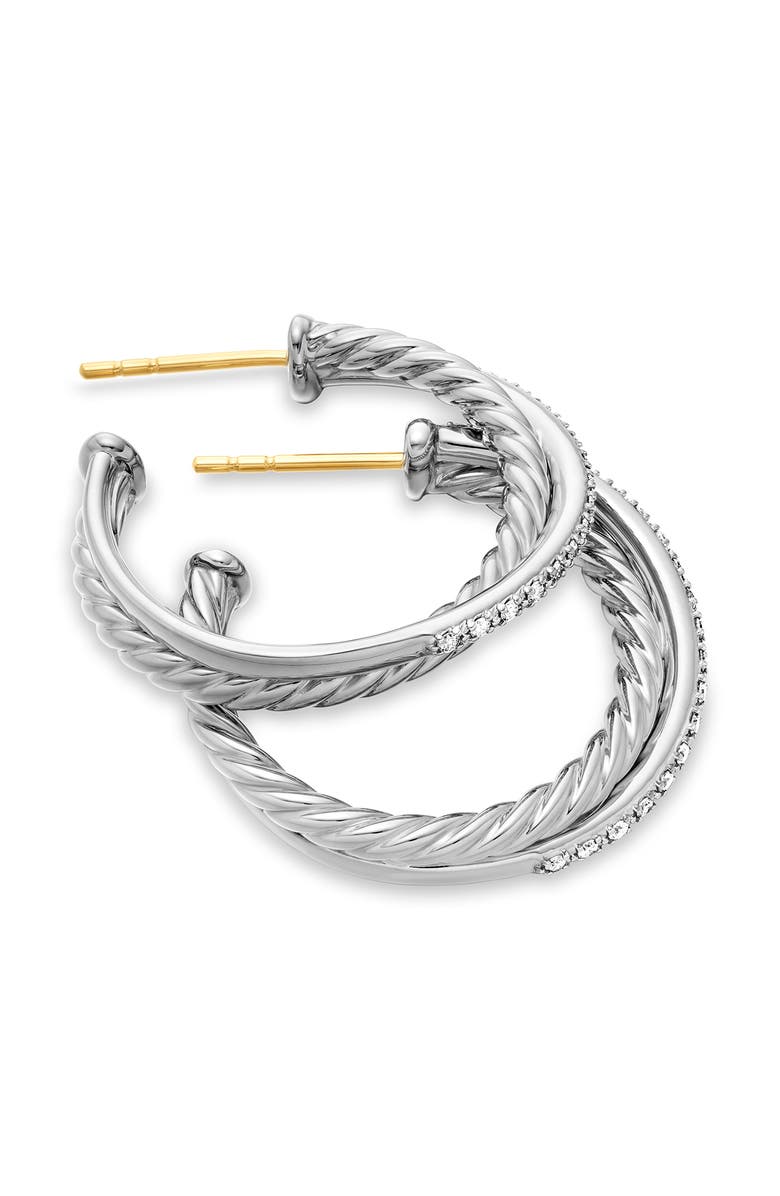 David Yurman Crossover Medium Hoop Earrings with Diamonds, Alternate, color, Silver/ Diamond