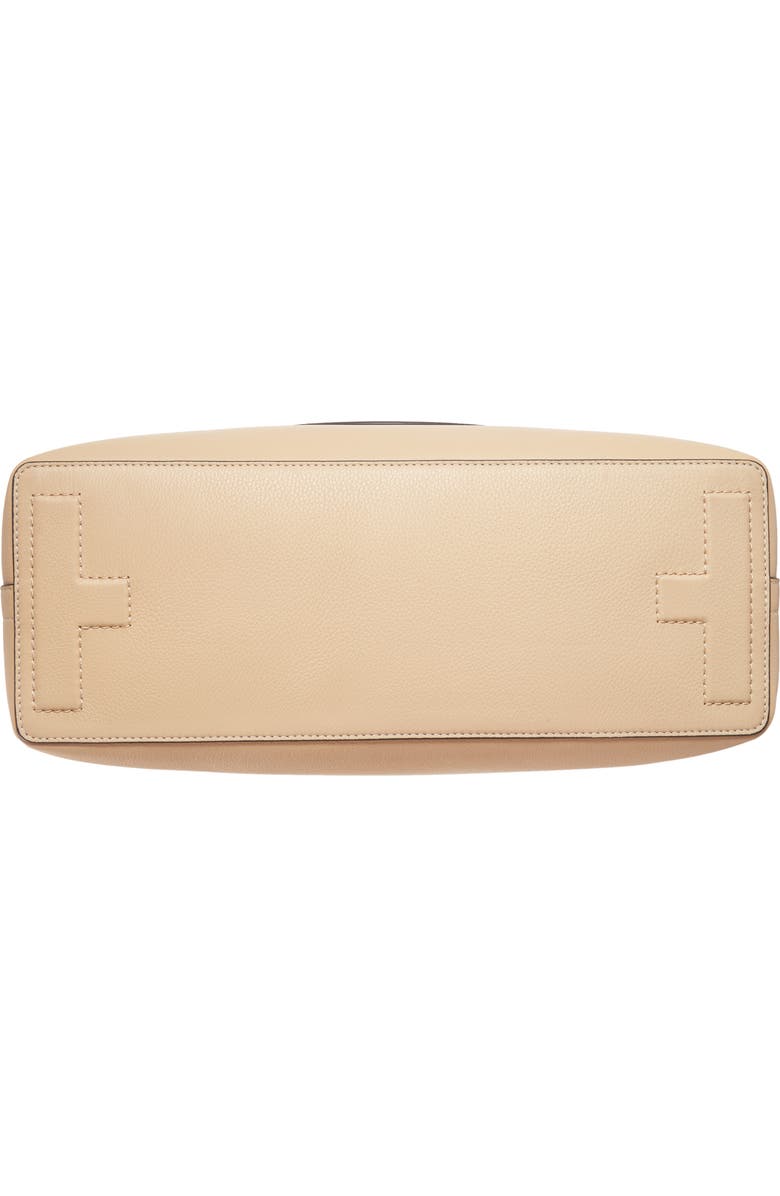 Tory Burch Perforated Logo Leather Tote, Alternate, color, Sand Dune/ Tory Navy