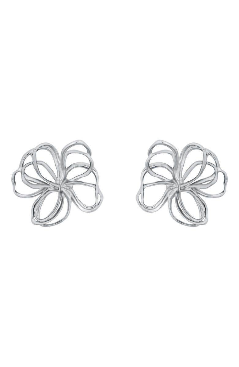 Oscar de la Renta Wire Flower Stud Earrings, Main, color, Silver