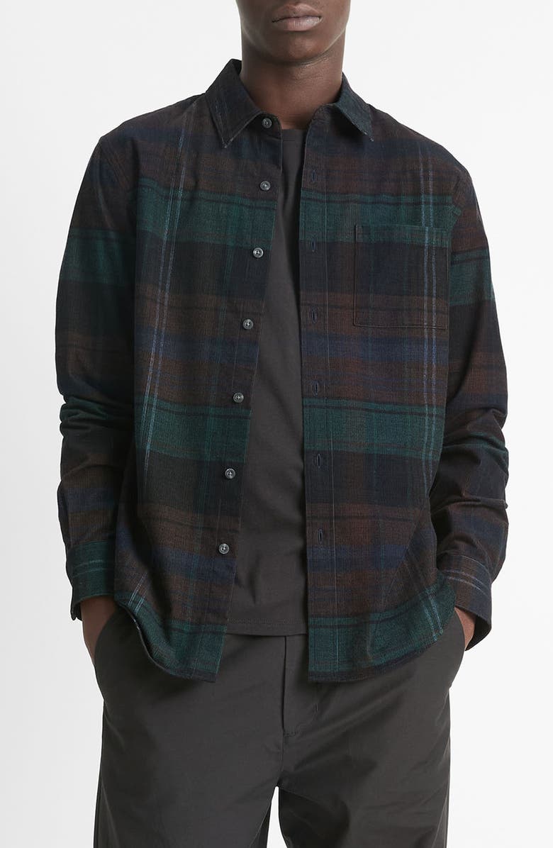 Vince Sierra Plaid Corduroy Button-Up Shirt, Main, color, Surplus Olive/Ivy Sky