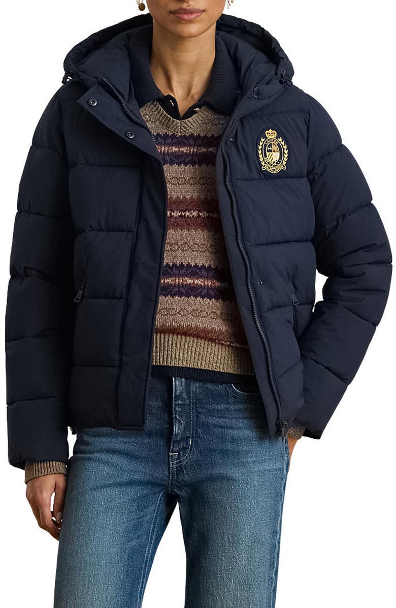 Lauren Ralph Lauren Crested Puffer Coat, Main, color, Dark Navy