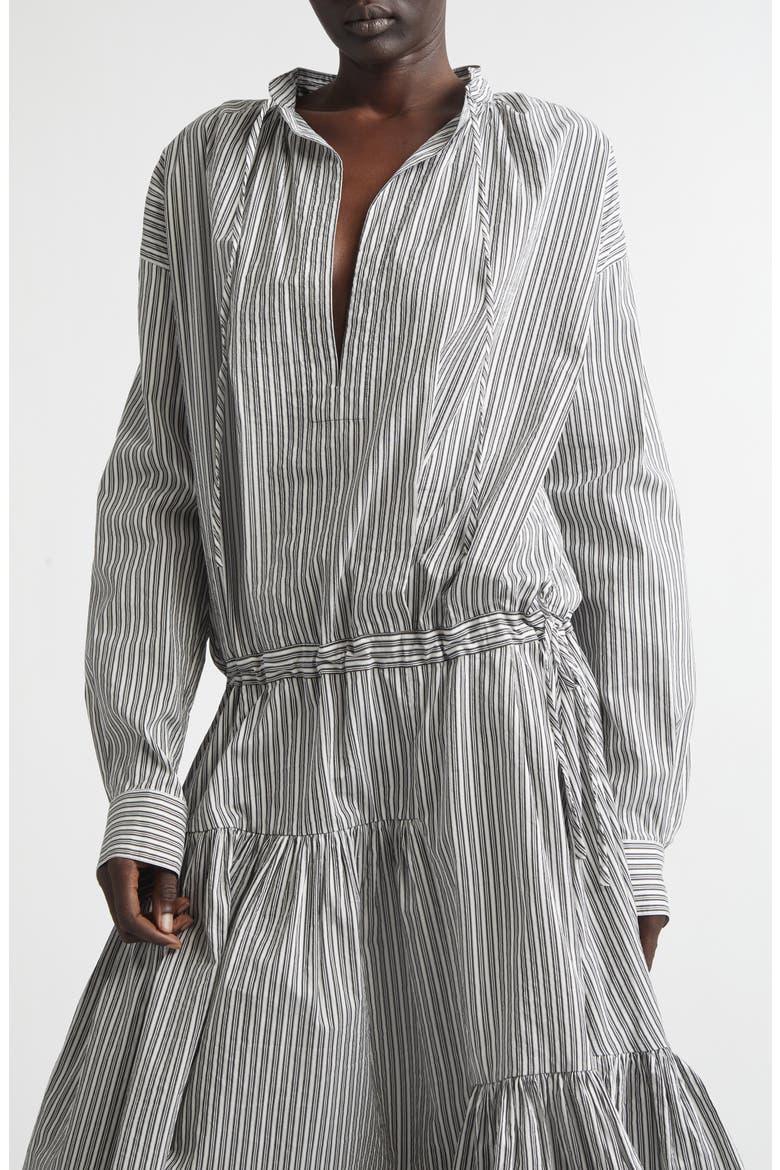 Washed Stripe Long Sleeve Cotton & Silk Dress, Alternate, color, BLACK