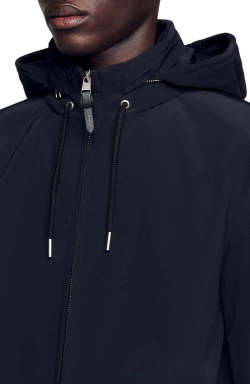 Sandro Zip-up Hooded Jacket In Navy Blue