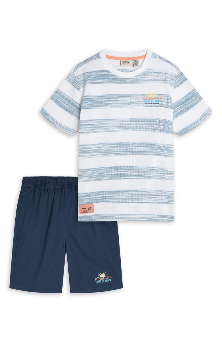 Scotch & Soda Kids' Stripe T-Shirt & Shorts Set, Main, color, Bright White