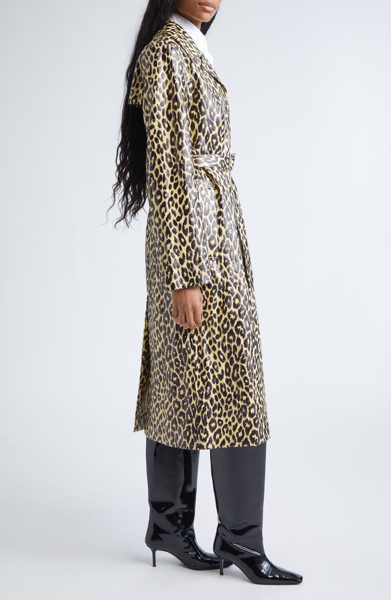 Jil Sander Leopard Print Coated Trench Coat, Alternate, color, Canvas Beige