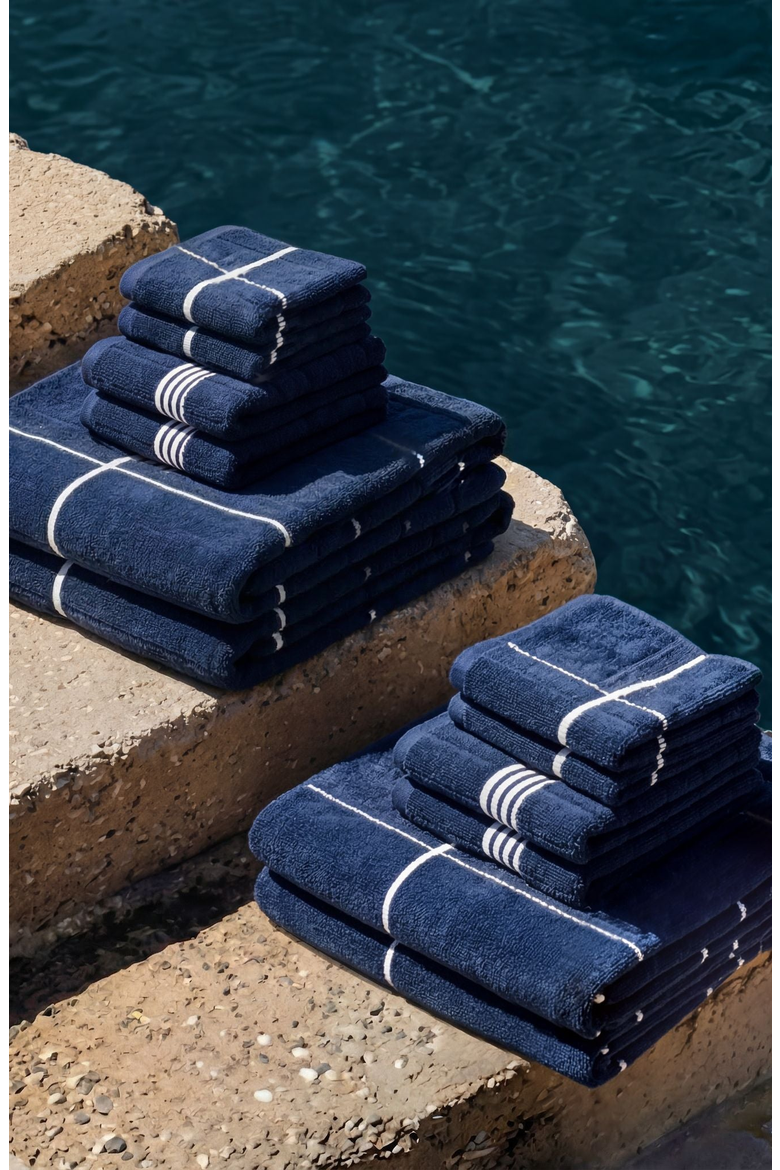 Miramar 12-Piece Bath Towel Family Set, Alternate, color, Navy / White