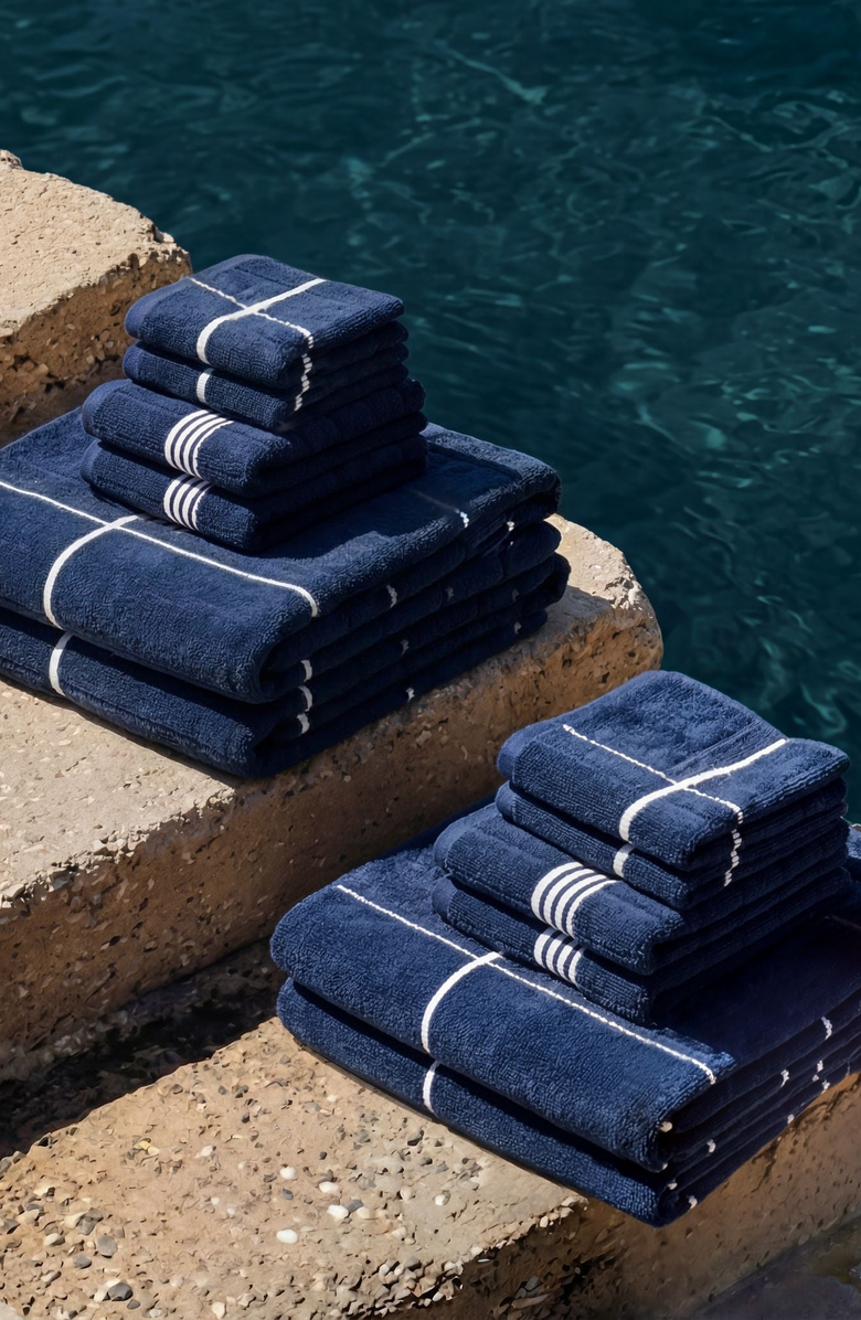 Italic Miramar Bath Towel Family Set, Alternate, color, Navy / White