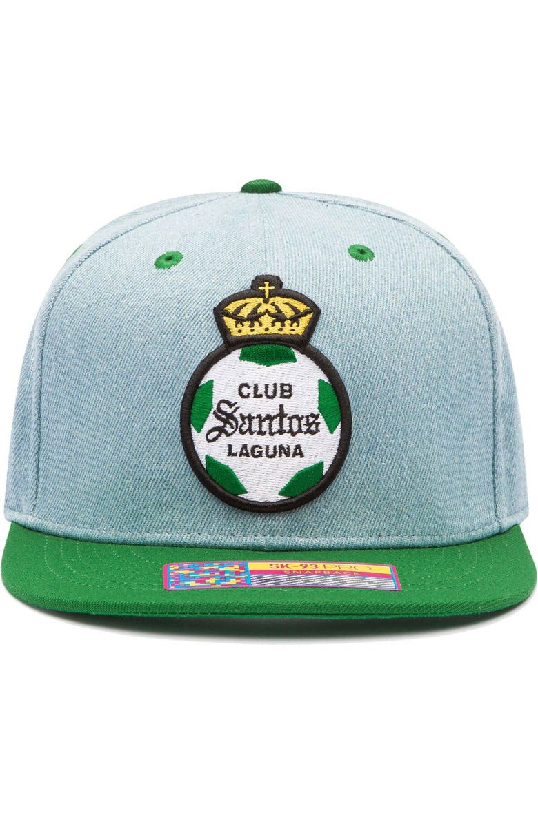 FAN INK Men's Denim/Green Santos Laguna Nirvana Snapback Hat, Alternate, color, 