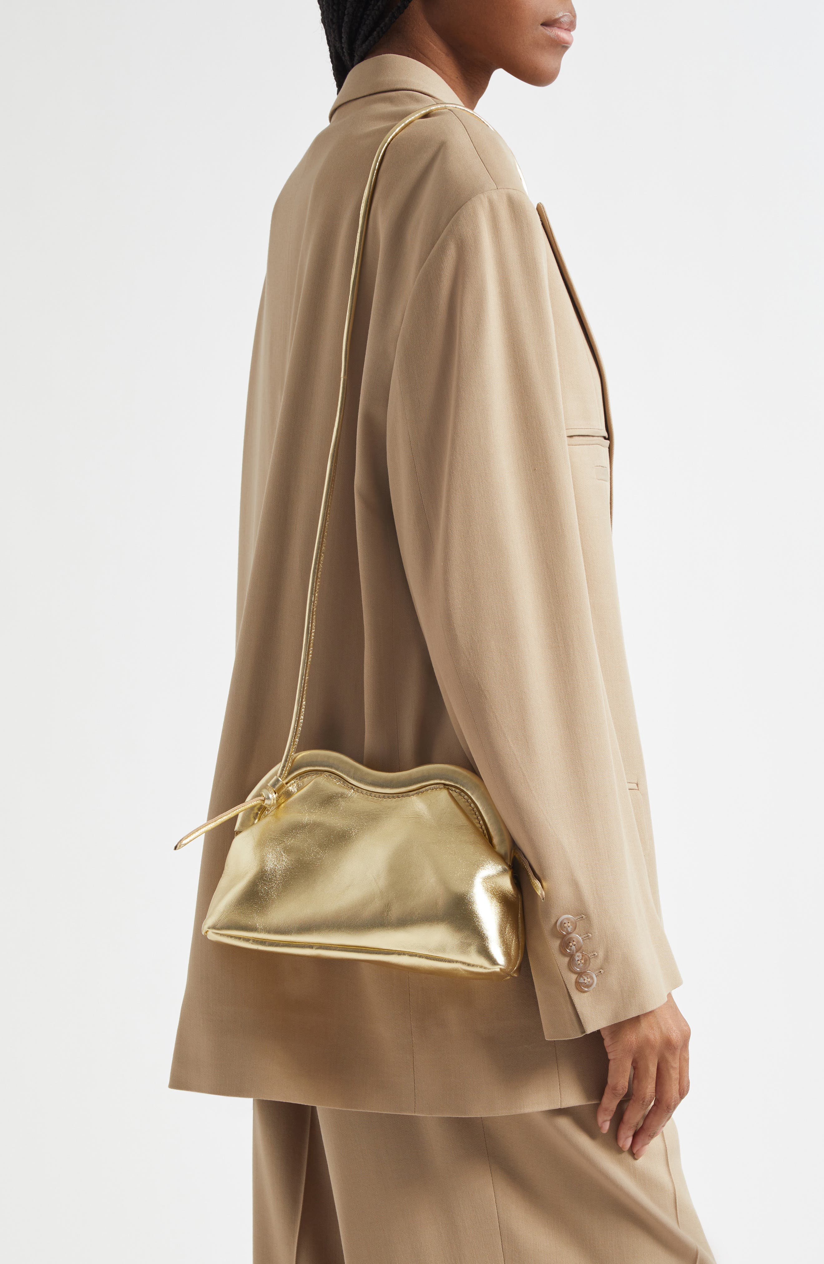 Mansur Gavriel Baci Leather Frame Shoulder Bag, Alternate, color, Gold
