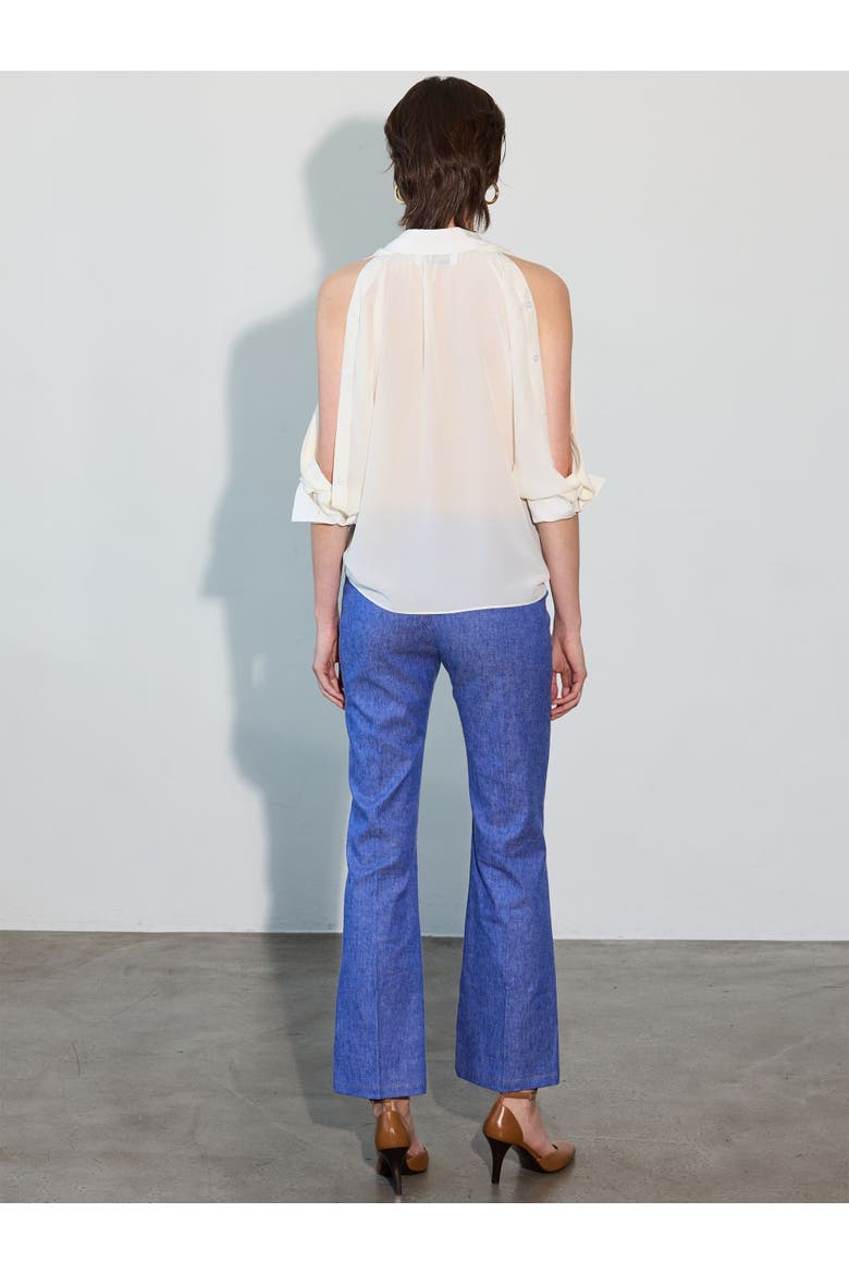 Lola DENIM Stretch Crepe Cropped Flare Trouser, Alternate, color, Blue