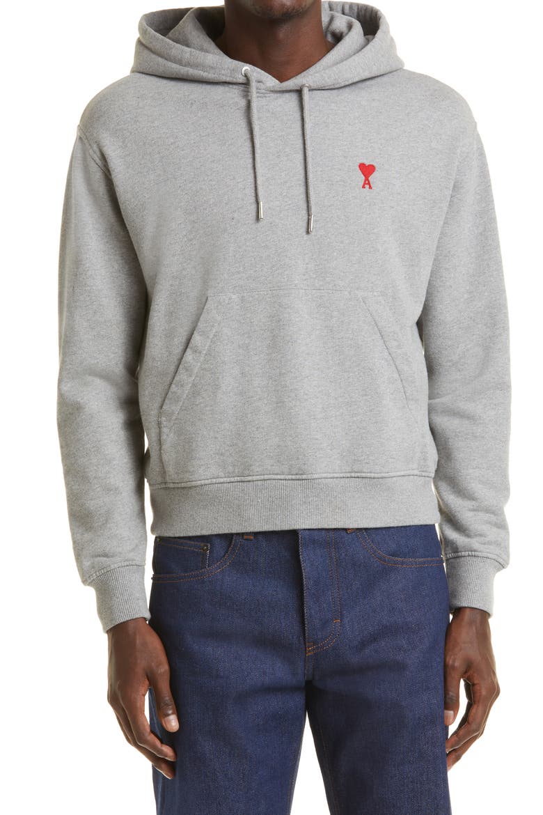 AMI Alexandre Mattiussi Ami De Coeur Oversize Organic Cotton Hoodie, Main, color, HEATHER GREY/ 055