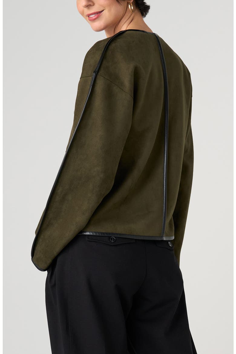 Relaxed Open Front Faux Suede Jacket, Alternate, color, DARK OLIVE