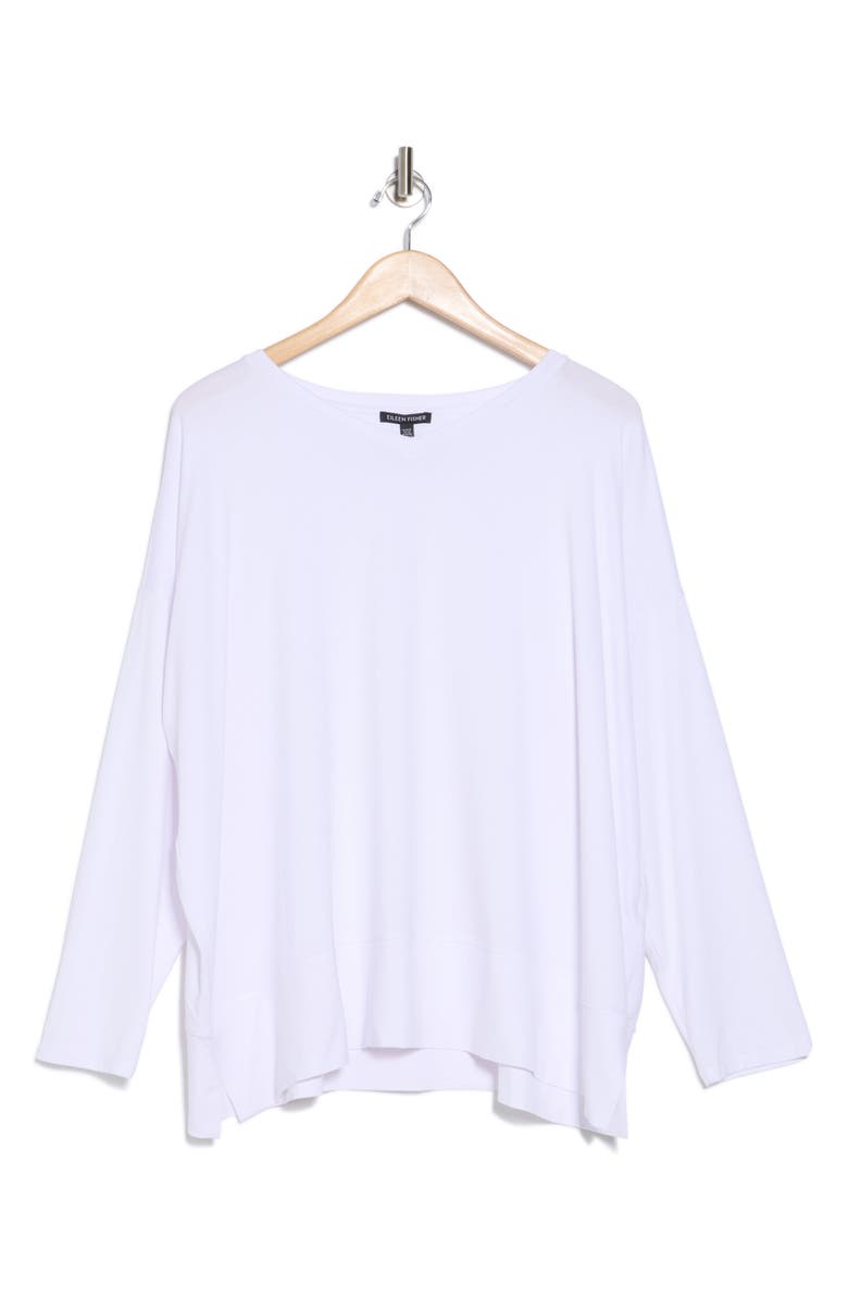 Eileen Fisher V-Neck Long Sleeve Boxy T-Shirt, Alternate, color, White
